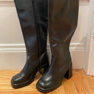 Steve Madden FANATIK Black Leather Knee-High Boots